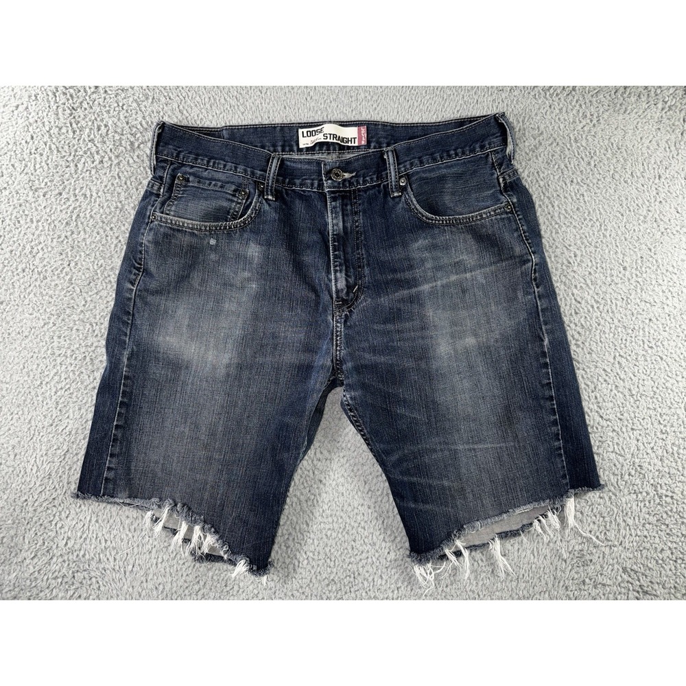 Levis 569 Loose Fit Denim Shorts Men 34 Cut Off Dark Wash Jorts Y2k